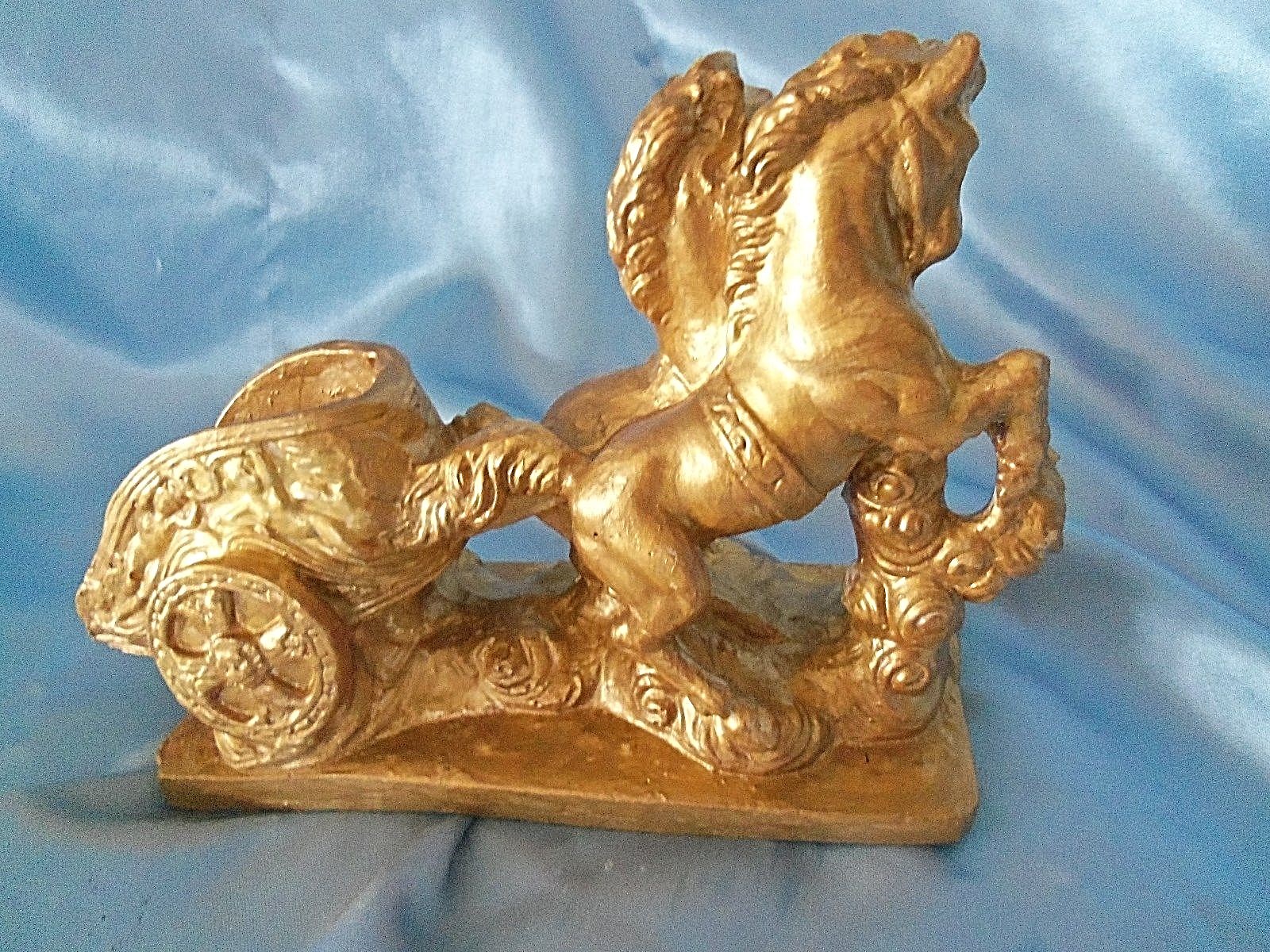 Gold painted Ceramic Chariot and Horses Figure 8