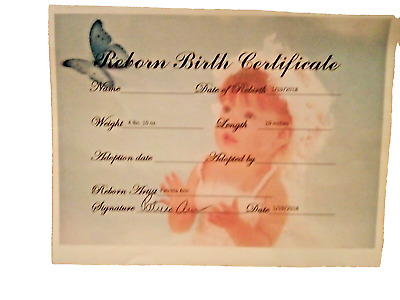 Blank Boy/Girl Reborn Newborn Birth Certificate.