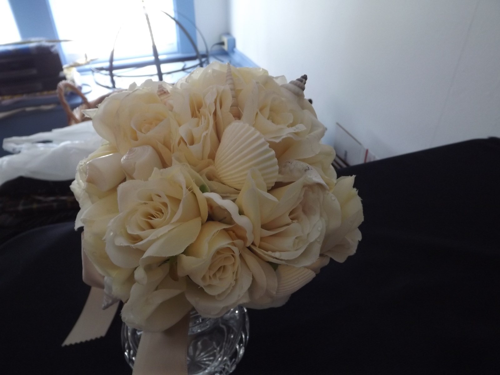 SEASHELL & IVORY ROSES BRIDAL BOUQUET WEDDING 23