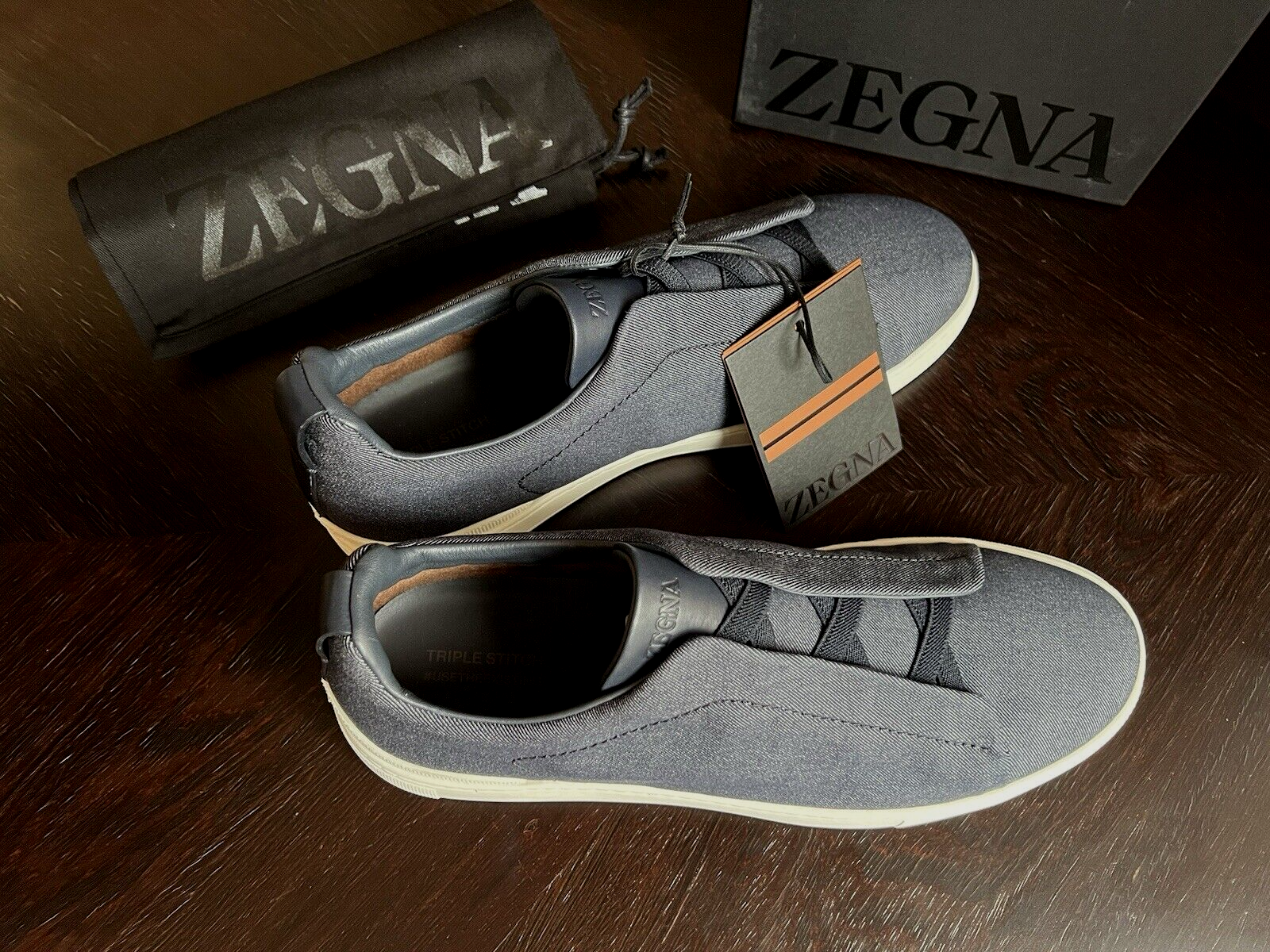 Pre-owned Ermenegildo Zegna Zegna Navy Blue Usetheexisting™denim Triple Stitch Sneakers Us 12 Uk 11 Eu 45