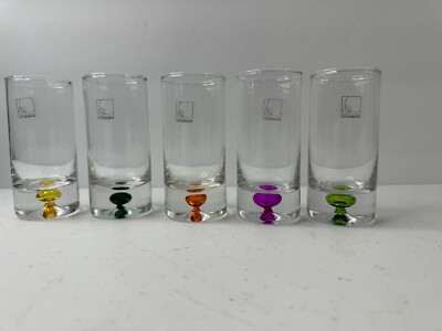 Circlewear Shot Glasses 4 oz Set of 5 Hand Blown Bubble Base Italy NWT sticker