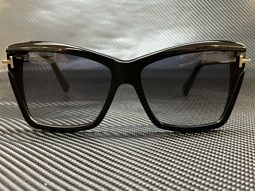 Pre-owned Tom Ford Ft0849 01b Black Grey Gradient Rectangle Womens 64 Mm Sunglasses In Gray