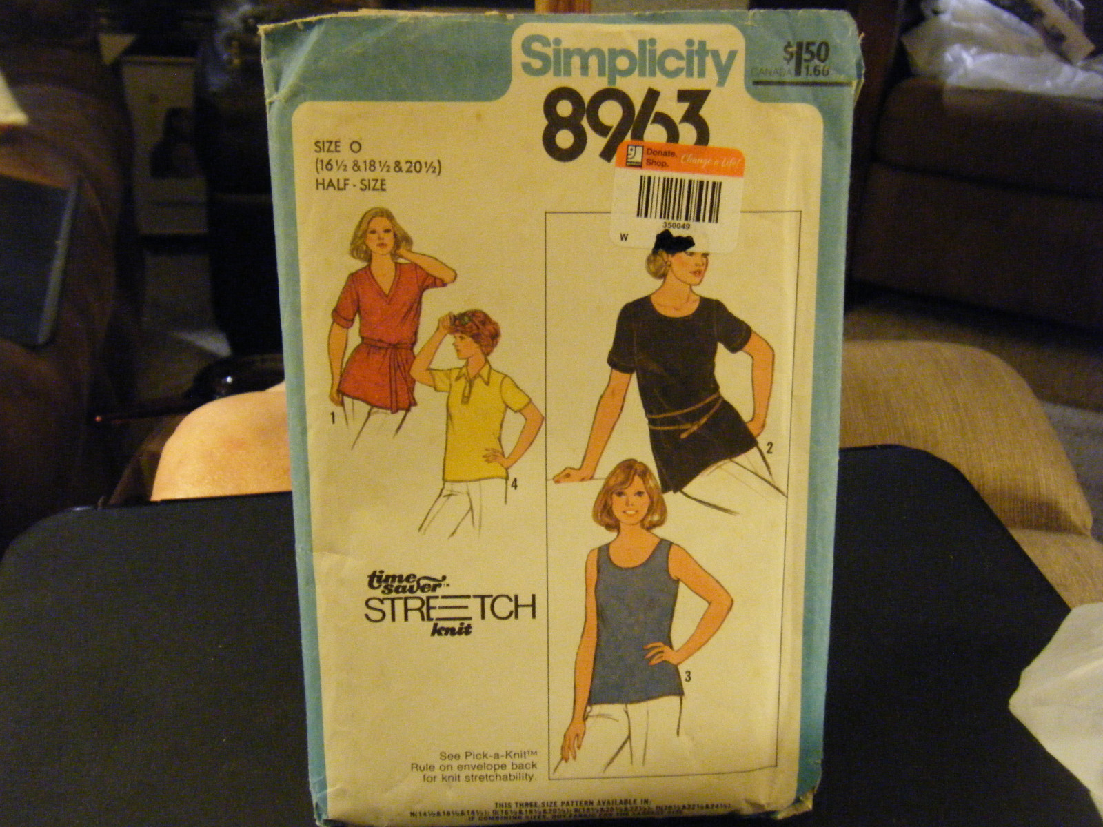Simplicity 8963 Half-Size Pullover Tops Pattern - Sz 16 1/2