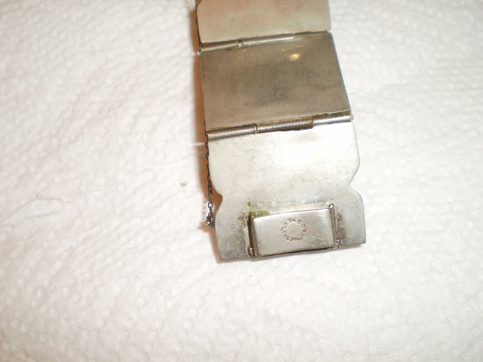 Green Agate Mayan Aztec Tribal Mask 925 Sterling Silver segments chunky nice