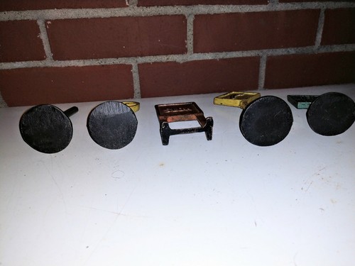 (5) Antique Cast Iron Toy Road Signs Arcade Hubley? Railroad Trains Cars Display