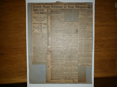 University of Chicago A.A. Stagg  Vs Minnesota Sch 1907 Football Scrapbook Sheet