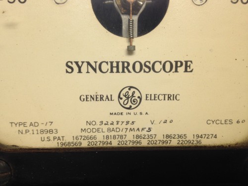 Vintage General Electric Synchroscope  AD-17 M# 8AD17MAF5 Vintage 20-30's
