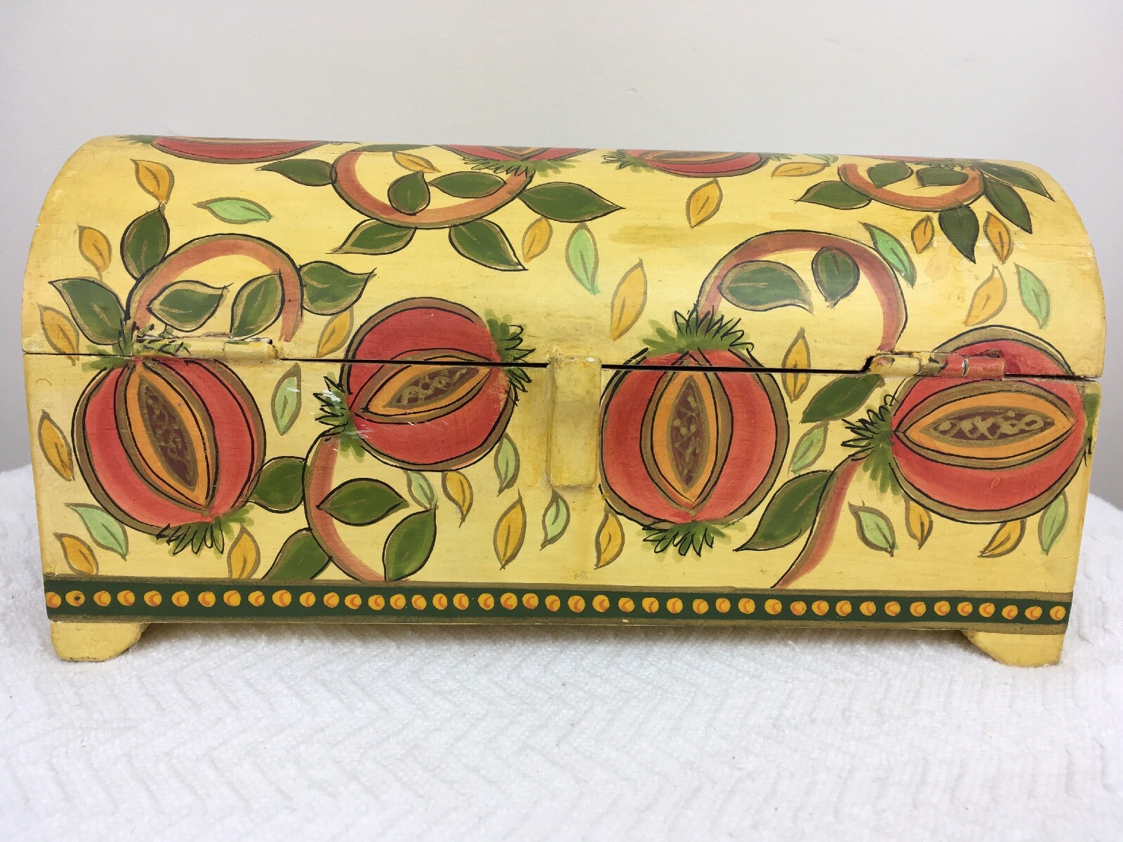 Vintage Hand Painted Floral Design Brass Accent Wooden Chest FORESIDE