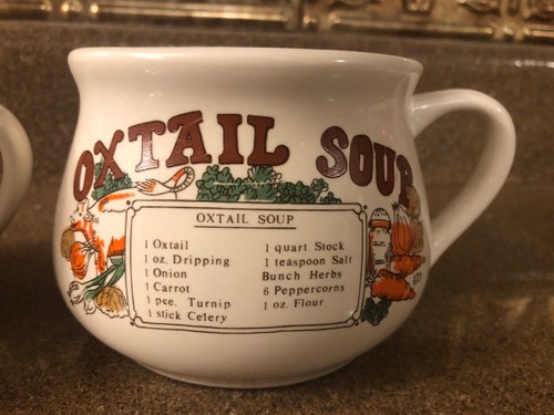 Lot Of 2- Scotch Broth & Oxtail Soup Recipe Ceramic Soup Bowls Cups With Handle