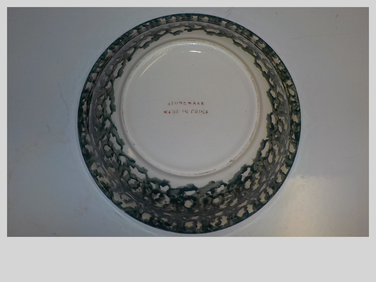 Stoneware Green Spongeware Trim Bowl Apple in Center 8''