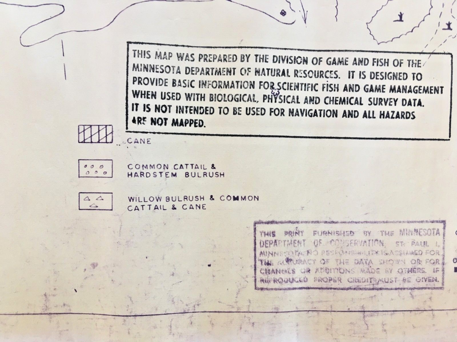 State of MN Dept of Conservation Div of Game and Fish Map 1960 Tamarack Lake
