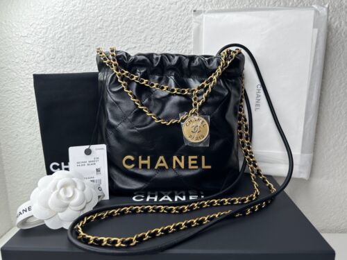 NWT 23S Chanel 22 mini Handbag Shiny Calfskin Black with NWT 23S Chanel 22 mini Handbag Shiny Calfskin Black with