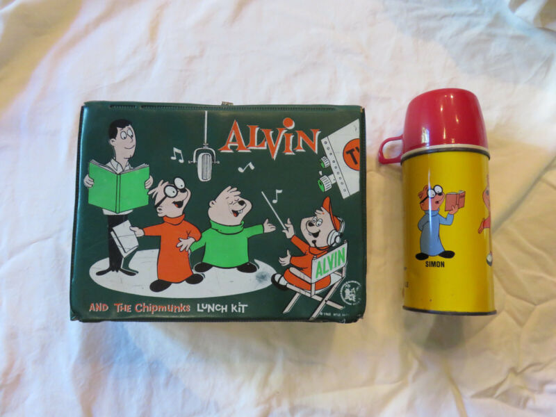 1963 ALVIN AND THE CHIPMUNKS VINYL LUNCHBOX WITH THERMOS, VINTAGE