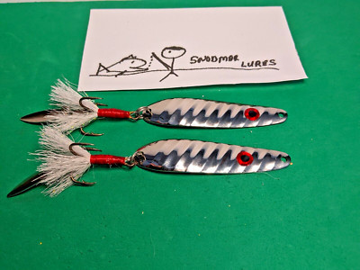 2 - RIBBED METAL FISHING SPOON TROLLOING CASTING Drifting SILVER & WILLOW BLADE