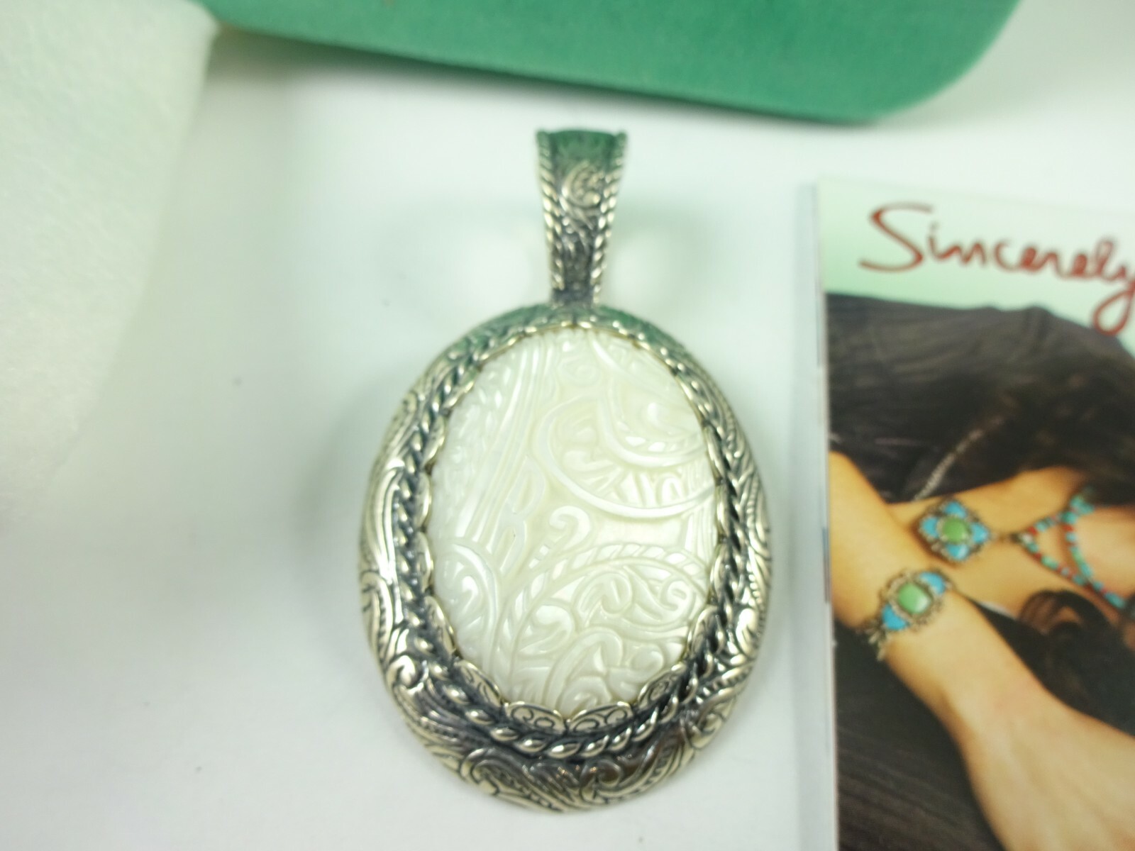 Sterling Silver Carolyn Pollack Carved Mother Of Pearl Large Pendant  27.2 Gram