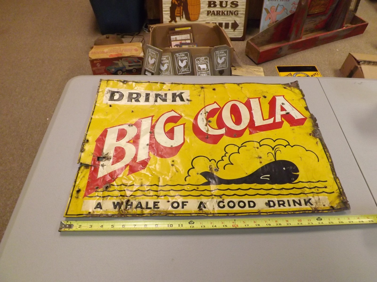 Vintage 1930's BIG COLA Whale Metal Sign RARE GAS OIL SODA Birmingham Alabama