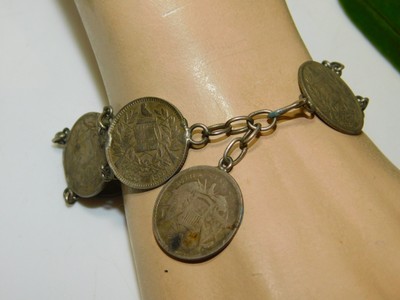 Antique Guatemala 1894 Real Silver Coin Bracelet 1i 57