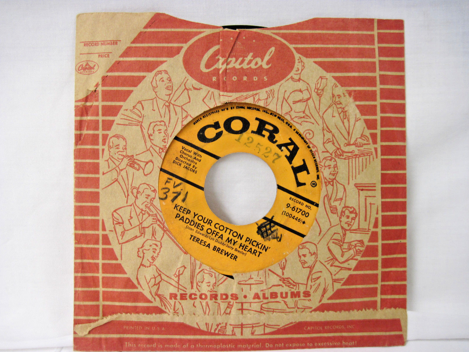 Baseball Record 45 Mickey Mantle & Teresa Brewer I Love Mickey Coral 9-61700