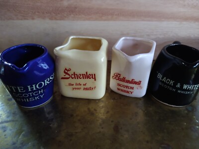 White Horse, Schenley, Ballantines, Black &White, Ceramic Mini Whisky Pitchers 