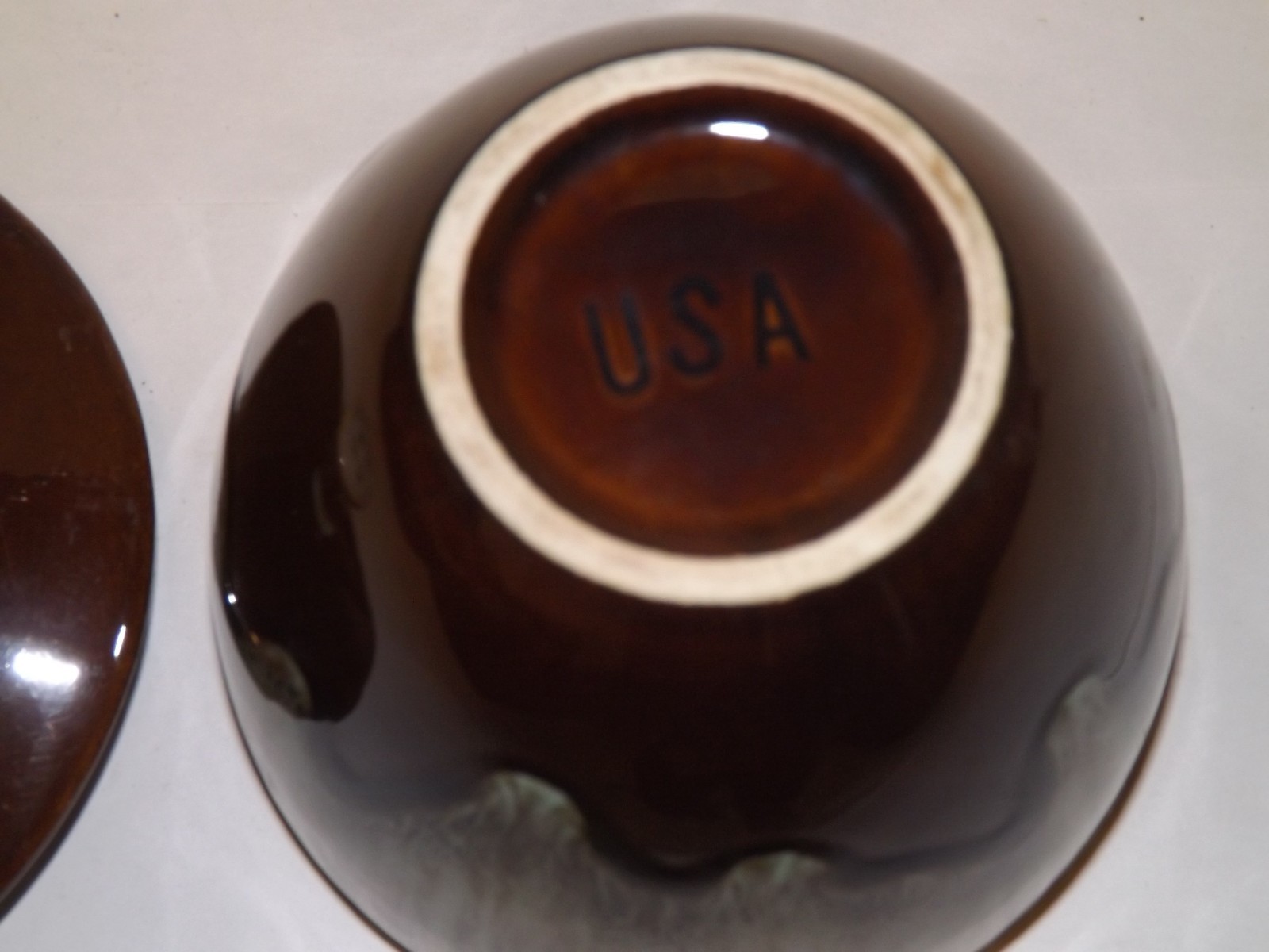 USA MARKED BROWN DRIP STONEWARE COVERED SUGAR