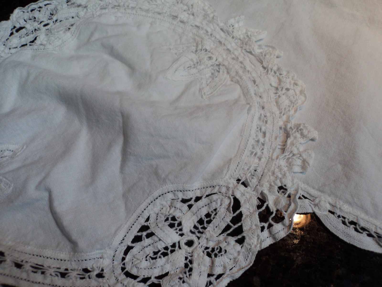 VINTAGE WHITE BATTENBURG DRESSER SCARF RUNNER DOILY TOPPER LOT OF 5