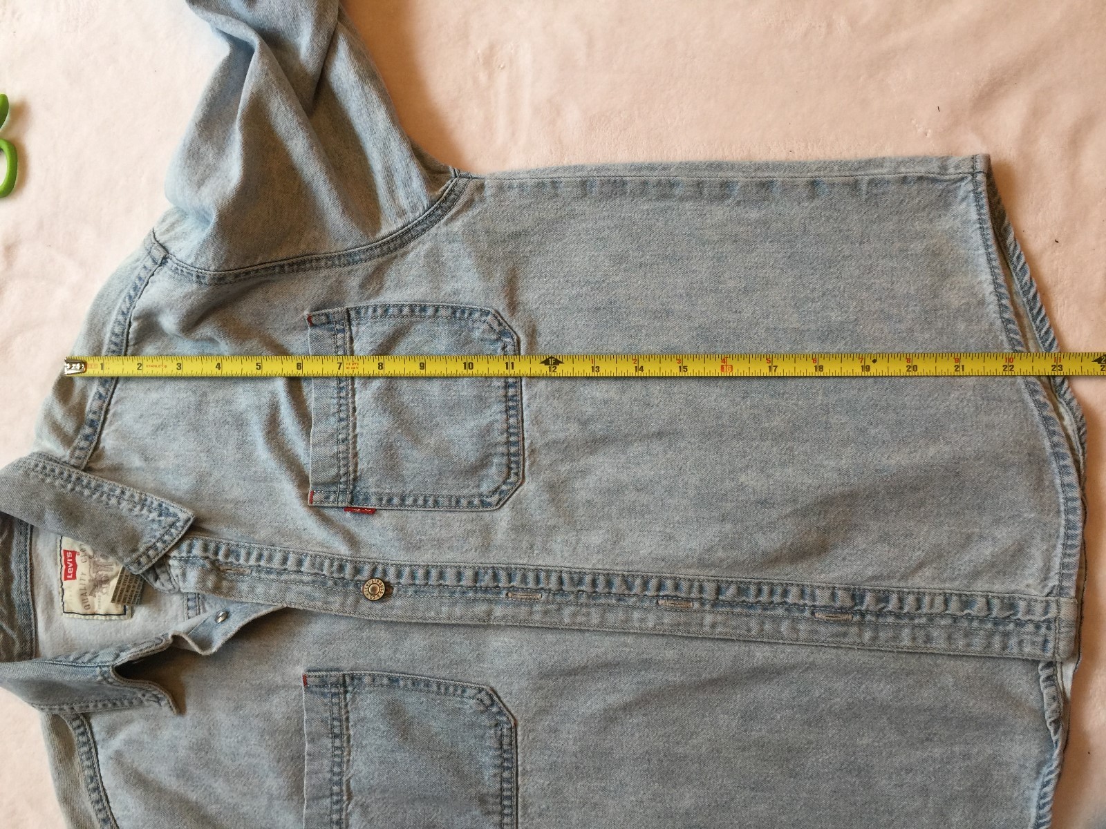 Levis Red Tab Long Sleeve Denim Metal Button Shirt Light Wash Unisex teen Med.