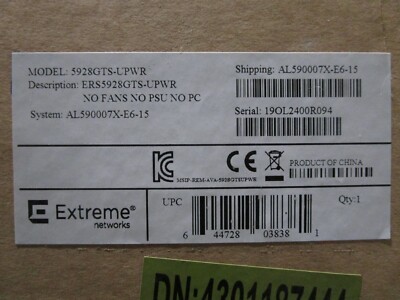 Extreme/Avaya ERS 5928GTS-uPWR ERS 28-port Switch No Fans/PSU AL590007X-E6-15