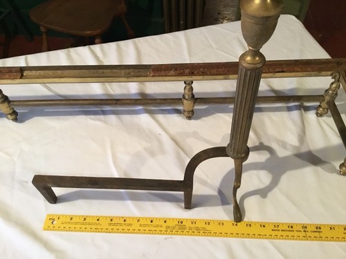 Vintage PAIR Brass Fireplace Andirons & Fender