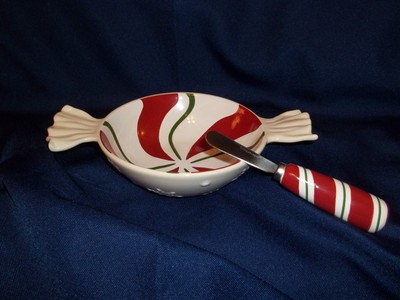 longaberger peppermint twist dip bowl & spreader nib