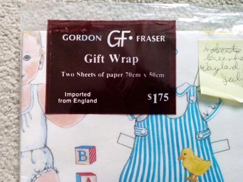 Vintage NEW Gordon Fraser Baby Gift Wrap Two Sheets Imported from England NIP