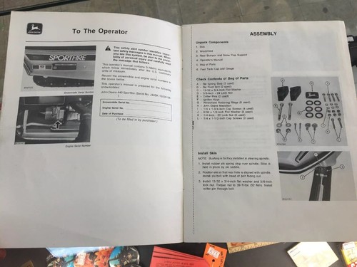 vintage JOHN DEERE Sportfire 440 Snowmobile OPERATOR's MANUAL book