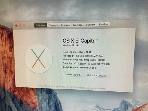 Apple iMac 20'' - 2.4GHz Core 2 Duo 250GB, 4GB w/Keyboard