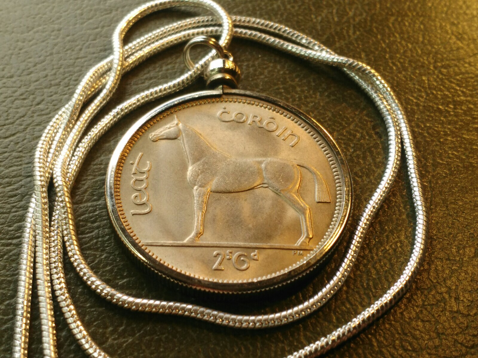 1966 Mint IRISH 1/2 Crown Stallion Coin on a 24