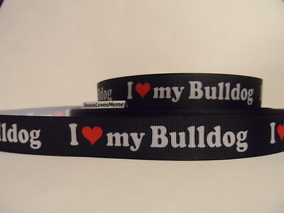 Grosgrain Ribbon, I Love My Bulldog, Red Hearts, Fur Babies, Dog Rescue, 7/8''