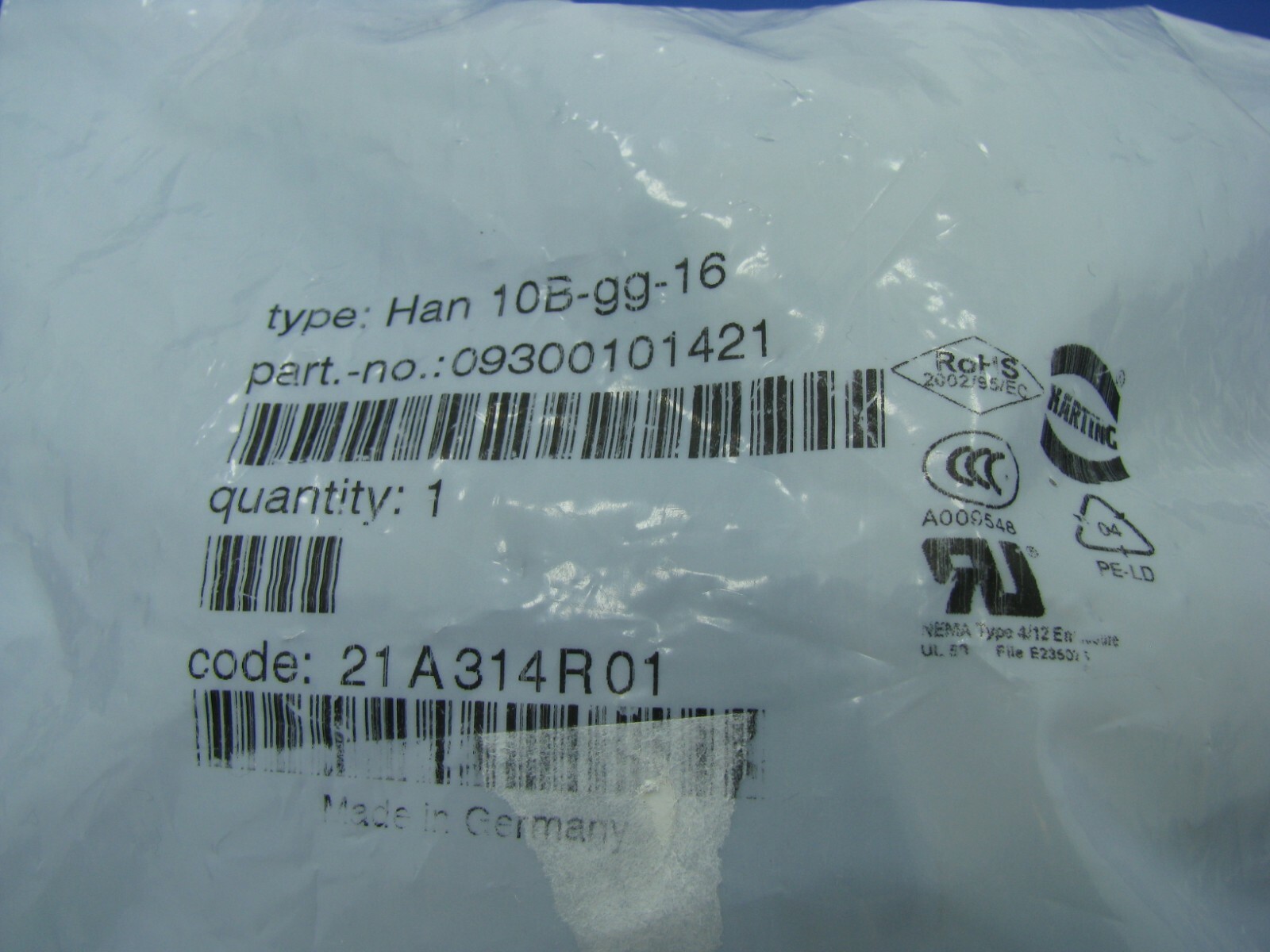 Harting HAN 10B-GG-16 Top Entry Hoods (Lot of 2)  09300101421 NEW