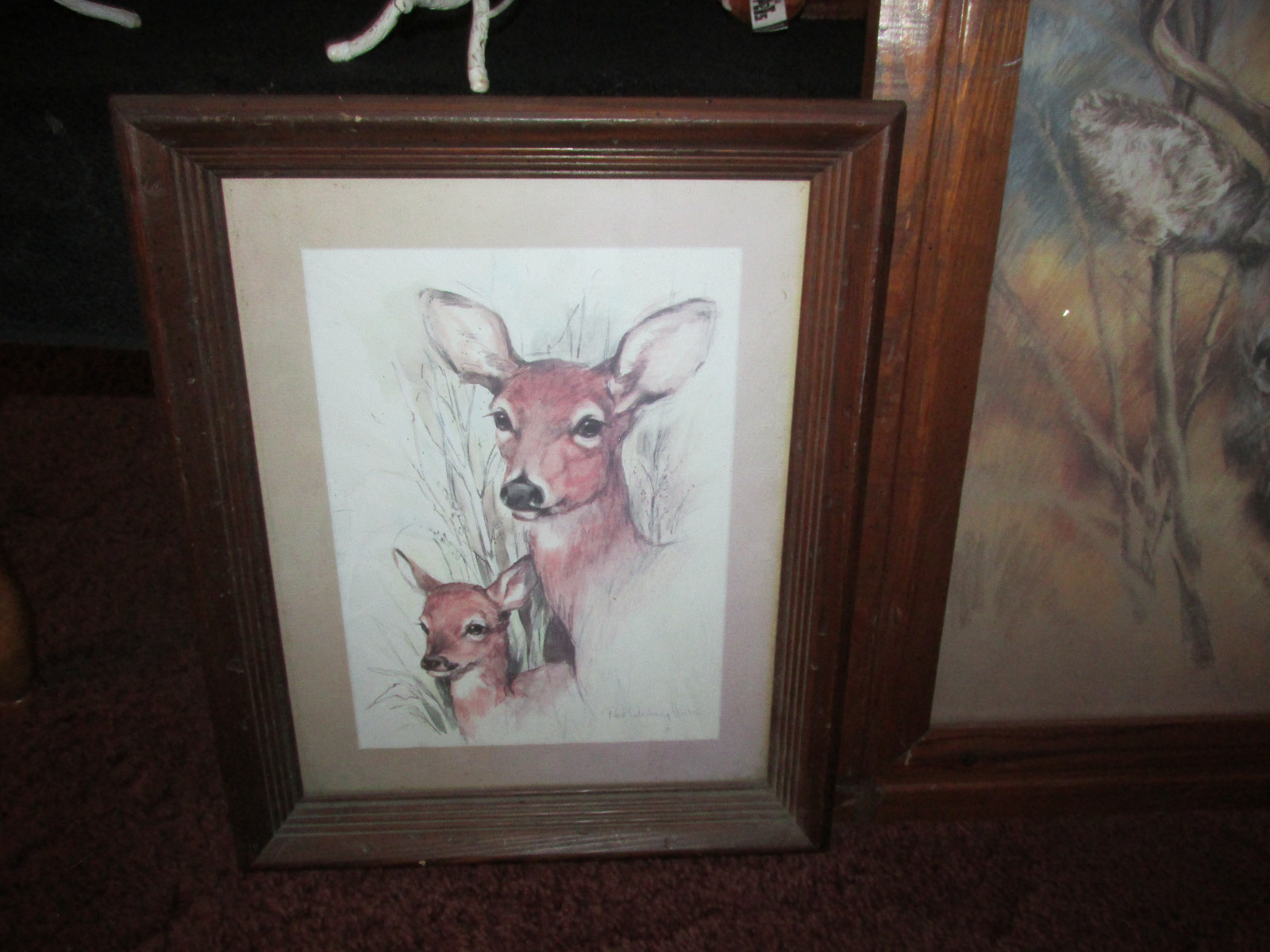 Vintage Home Interiors Deer Print Silent Buck 1978 K. Maroon Hunting 24 x 20 In.