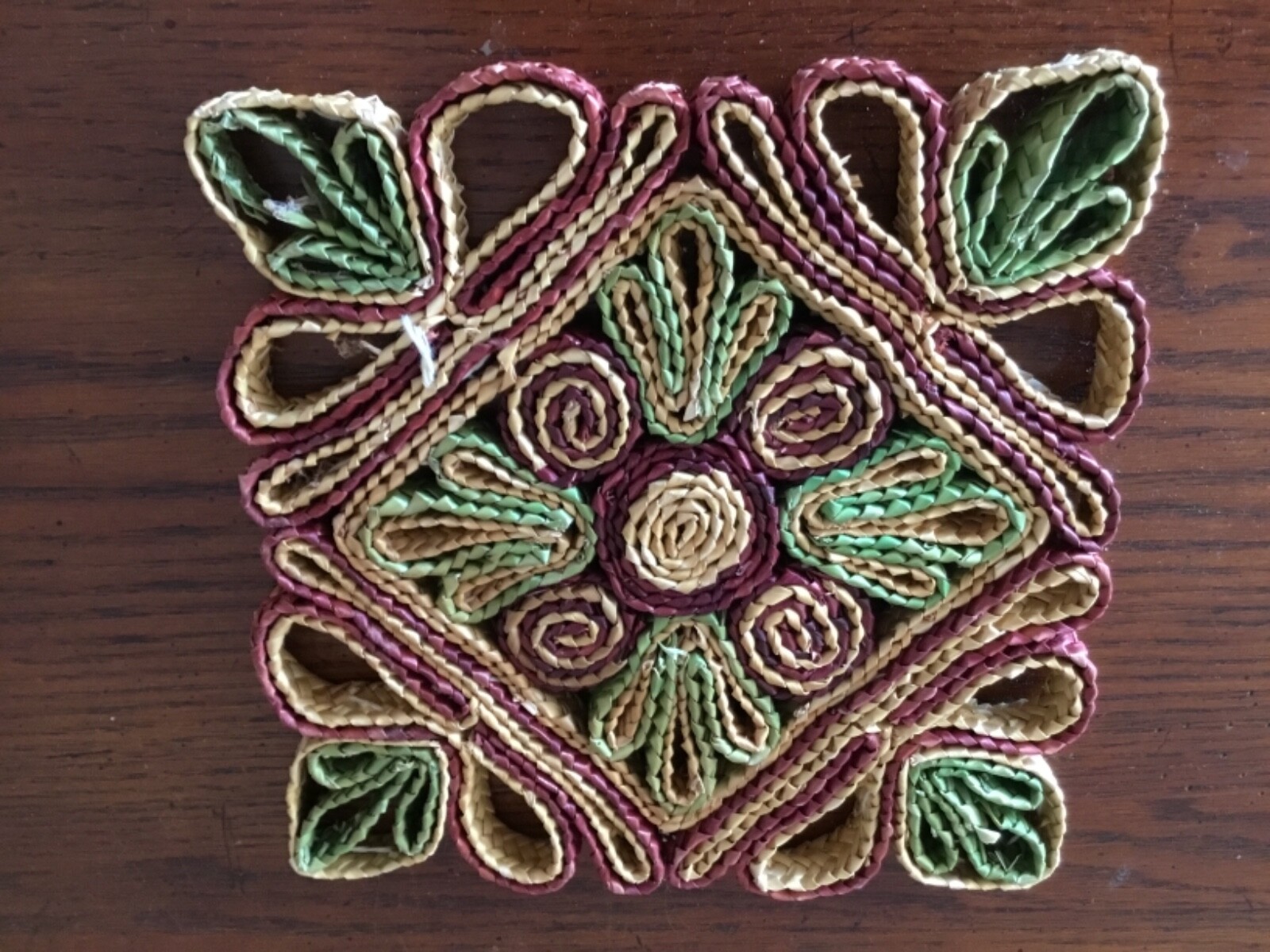 Lot of 4 Colorful Vintage Ratan Straw  Woven Hot Pads