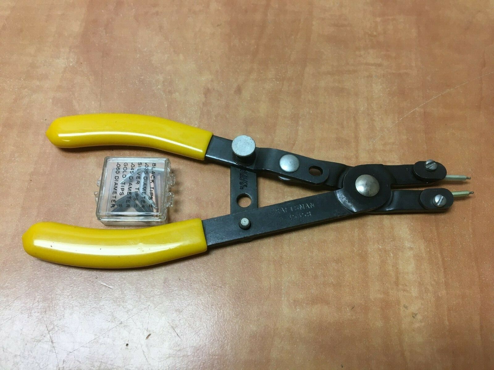 Vintage Craftsman Yellow Internal/External Snap Ring Pliers w/tips USA