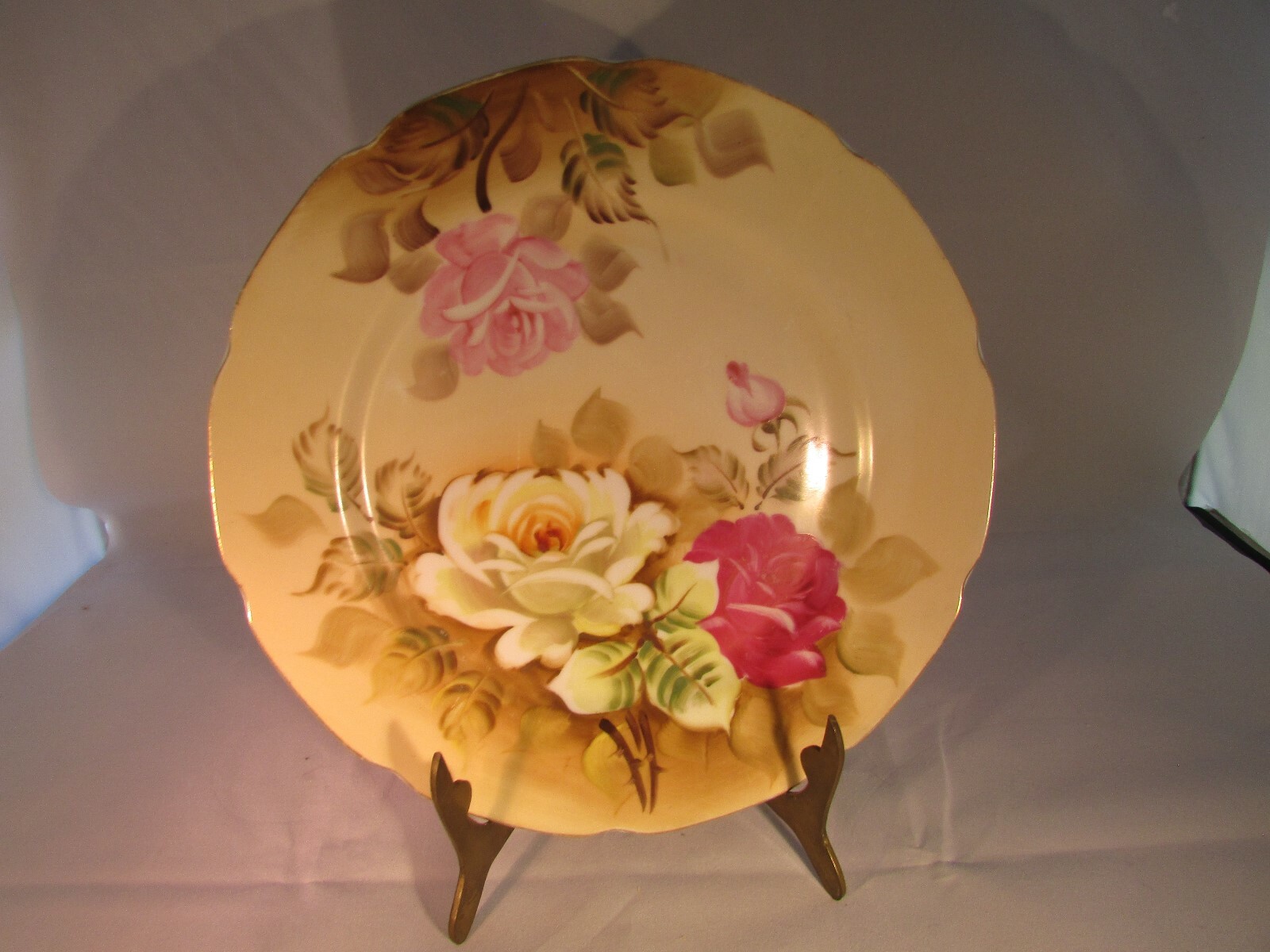 Beautiful Vtg Hand Painted Lefton Heritage Serving Plate with Tea Roses