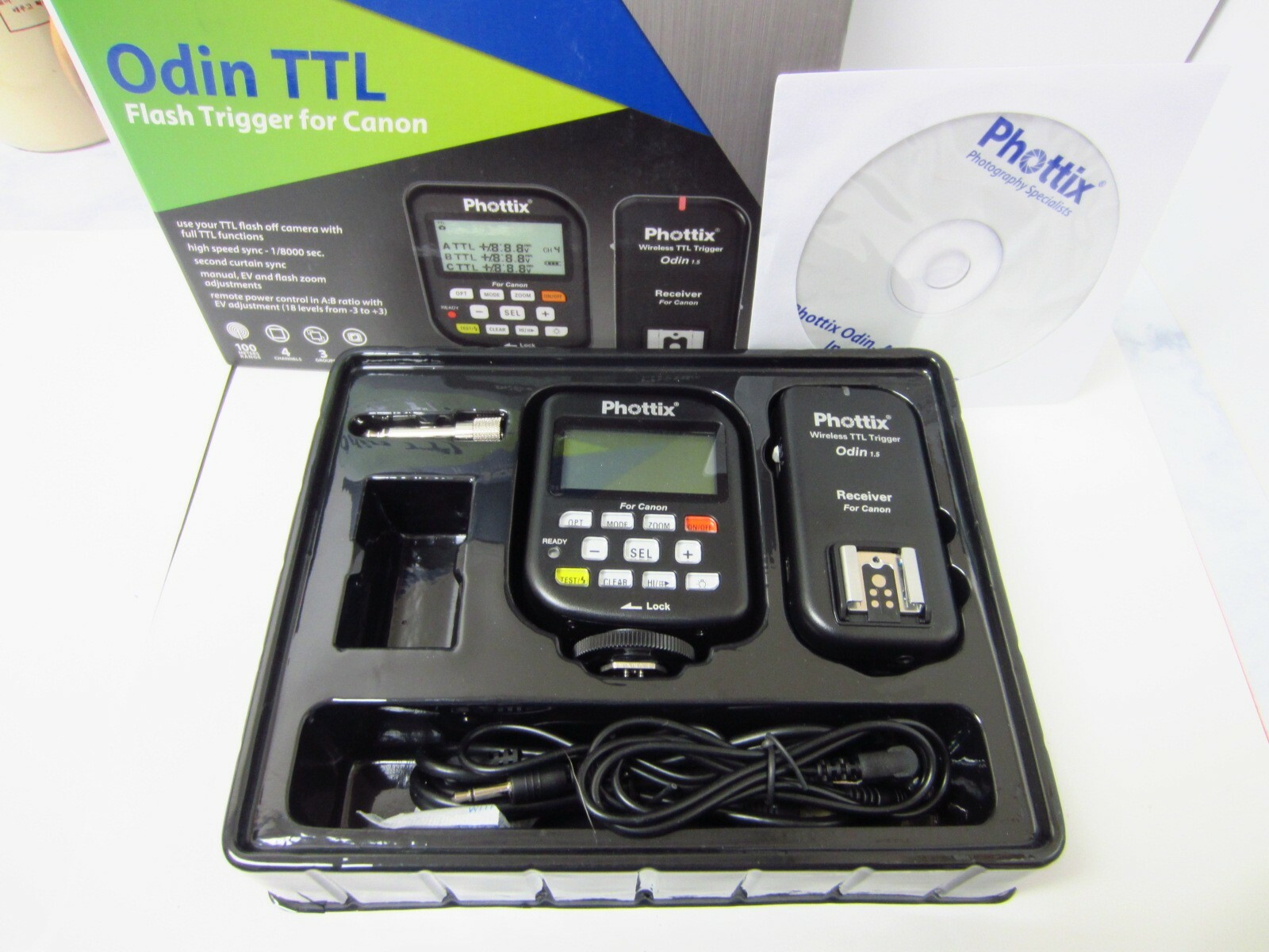 USED Phottix Odin 1.5 TTL Flash Trigger Transmitter / Receiver Set (for Canon)