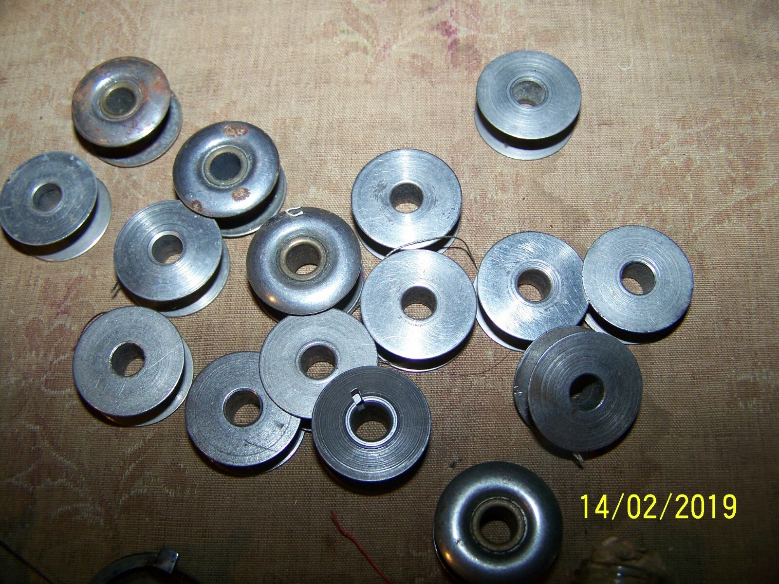 Group Lot Of Vintage Sewing Machine Bobbins & Attachments/Accessories