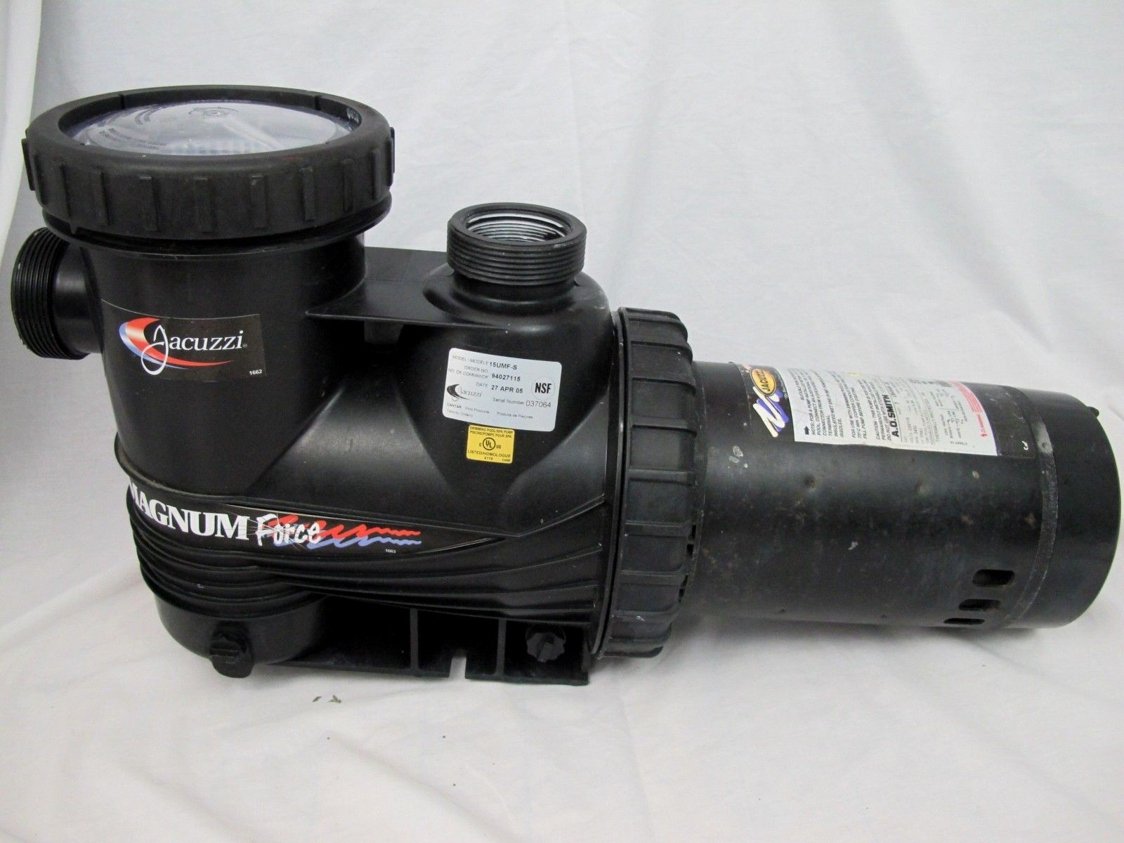 Pool Pump Jacuzzi Magnum Force 1.5 HP Pump Model 15UMF-S Black