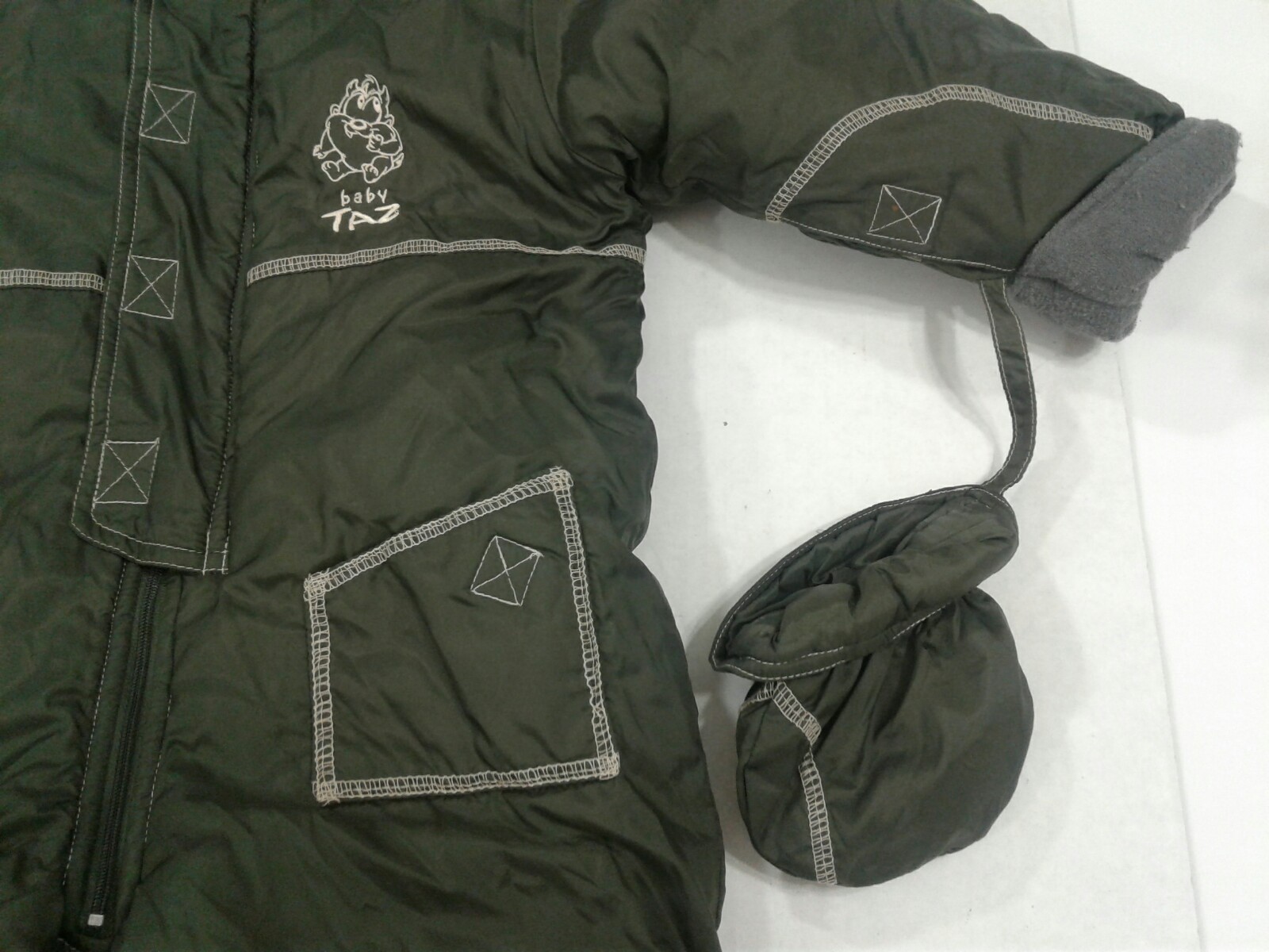 Baby Taz Looney Tunes One Piece Green Snowsuit Attached Gloves & Booties 24 Mos