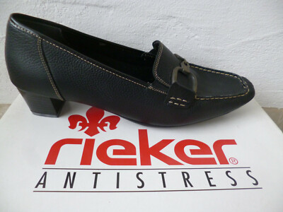 Rieker Slipper Half Shoes Ballerina Pumps Genuine Leather Black NEW