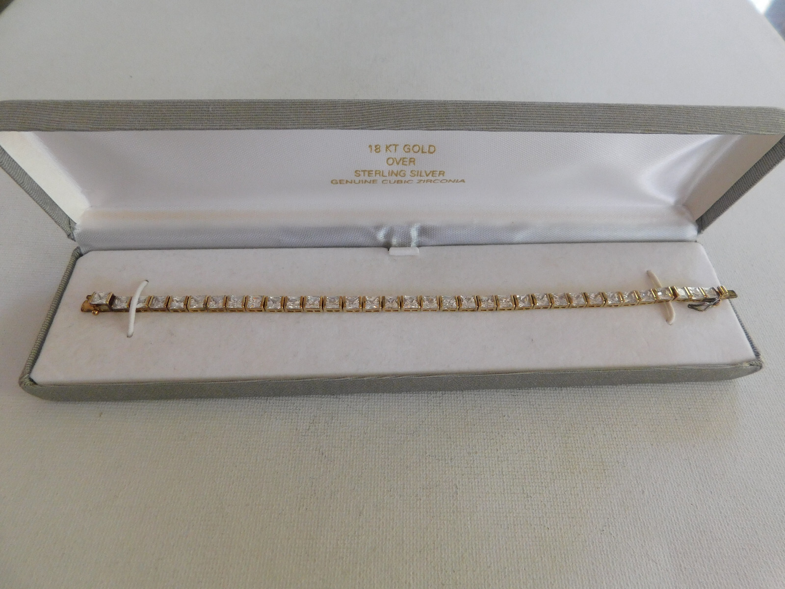 アクセサリー CZ diamond nail bracelet 18 K Gold Over Sterling Silver CZ Tennis Bracelet With Box