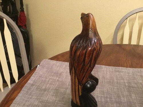 Vintage 10” Tall Hand Carved Perched EAGLE On Perch - Super Sharp!