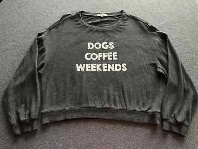 Z Supply Dogs Coffee Weekends Long Sleeve Top Shirt Women's XS Extra Small Gray