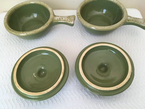 Hull GREEN AVOCADO Drip Glaze Oven Proof Pottery Casserole Dish Lid Handle #H