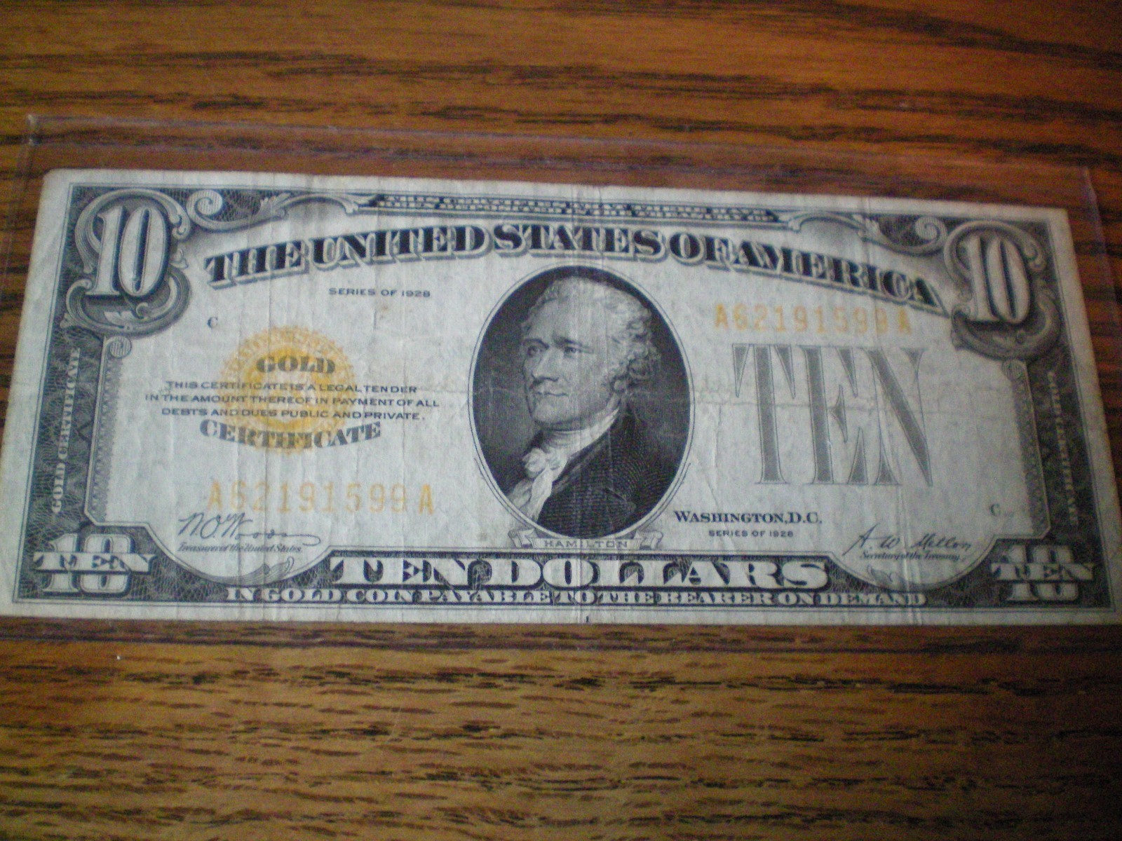 Five (5) Series 1928 Gold Certificate $10 Ten Dollar Notes