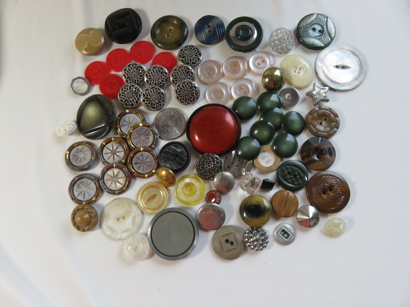 Lot of 70+ Misc Vintage Sewing Buttons Plastic MOP Metal Some Sets